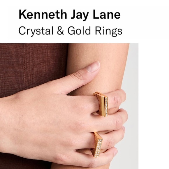 Kenneth Jay Lane 3pc. Gold & Crystal Unique Ring Set - Picture 9 of 14